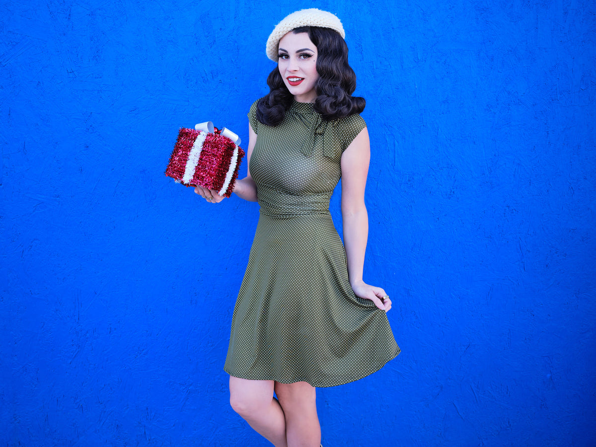 Olive Dot Bombshell Dress - Plus Sizes only