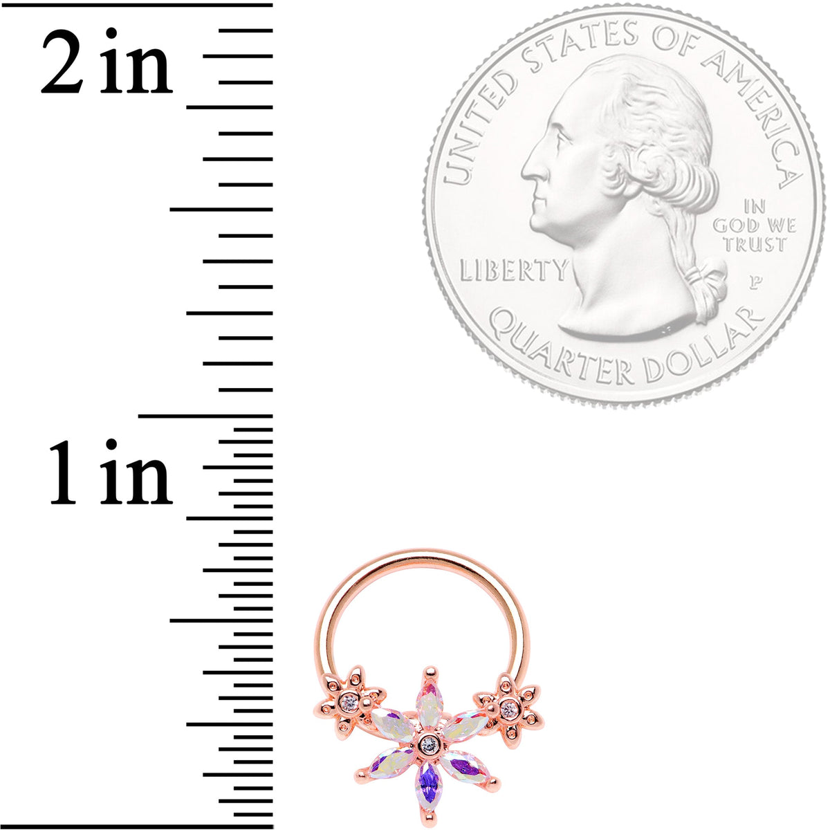 16G 3/8" Aurora CZ Gem Rose Gold Tone Flower BCR Captive Ring
