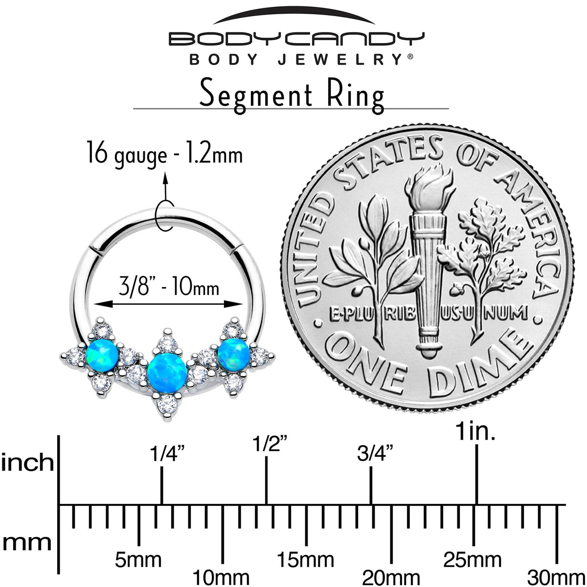 16G 3/8 Blue Synthetic Opal Rhombus Stars Hinged Segment Ring