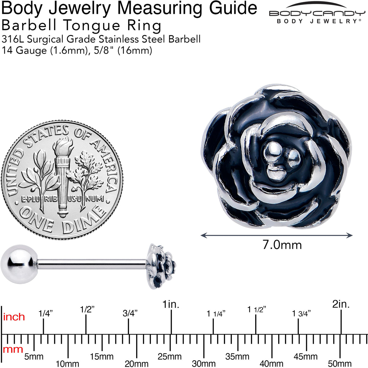 Retro Flower Rose Barbell Tongue Ring