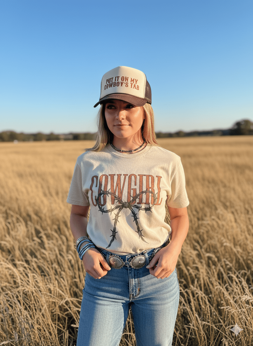 Cowgirl Barbed Wire Bow Graphic Tee
