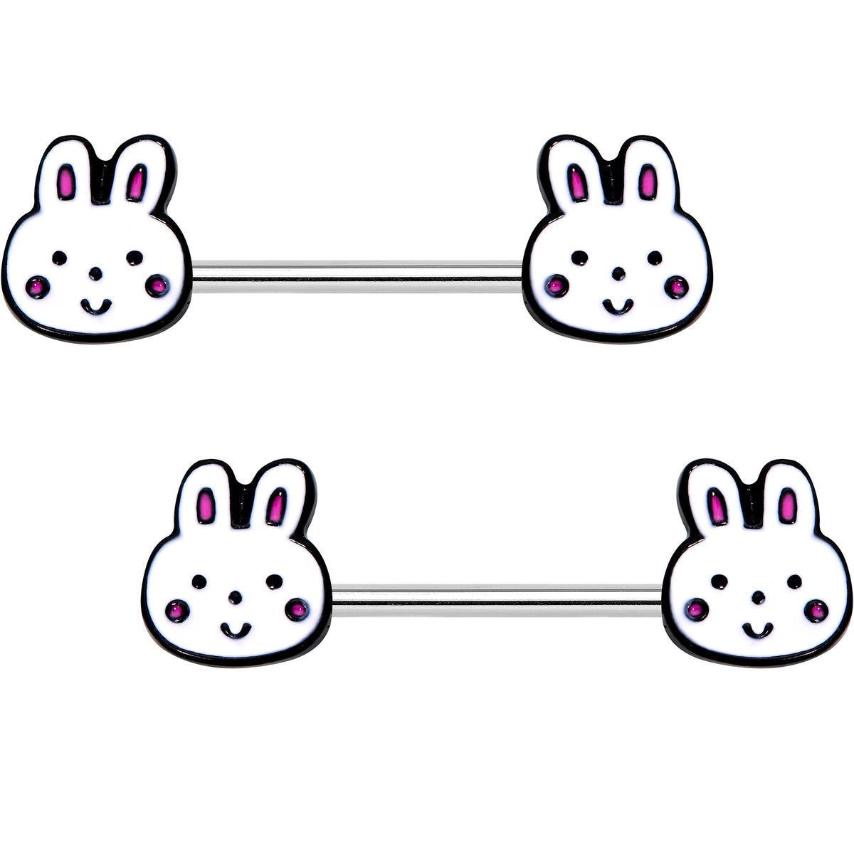 14G 5/8 White Bunny Rabbit Heads Barbell Nipple Ring Set