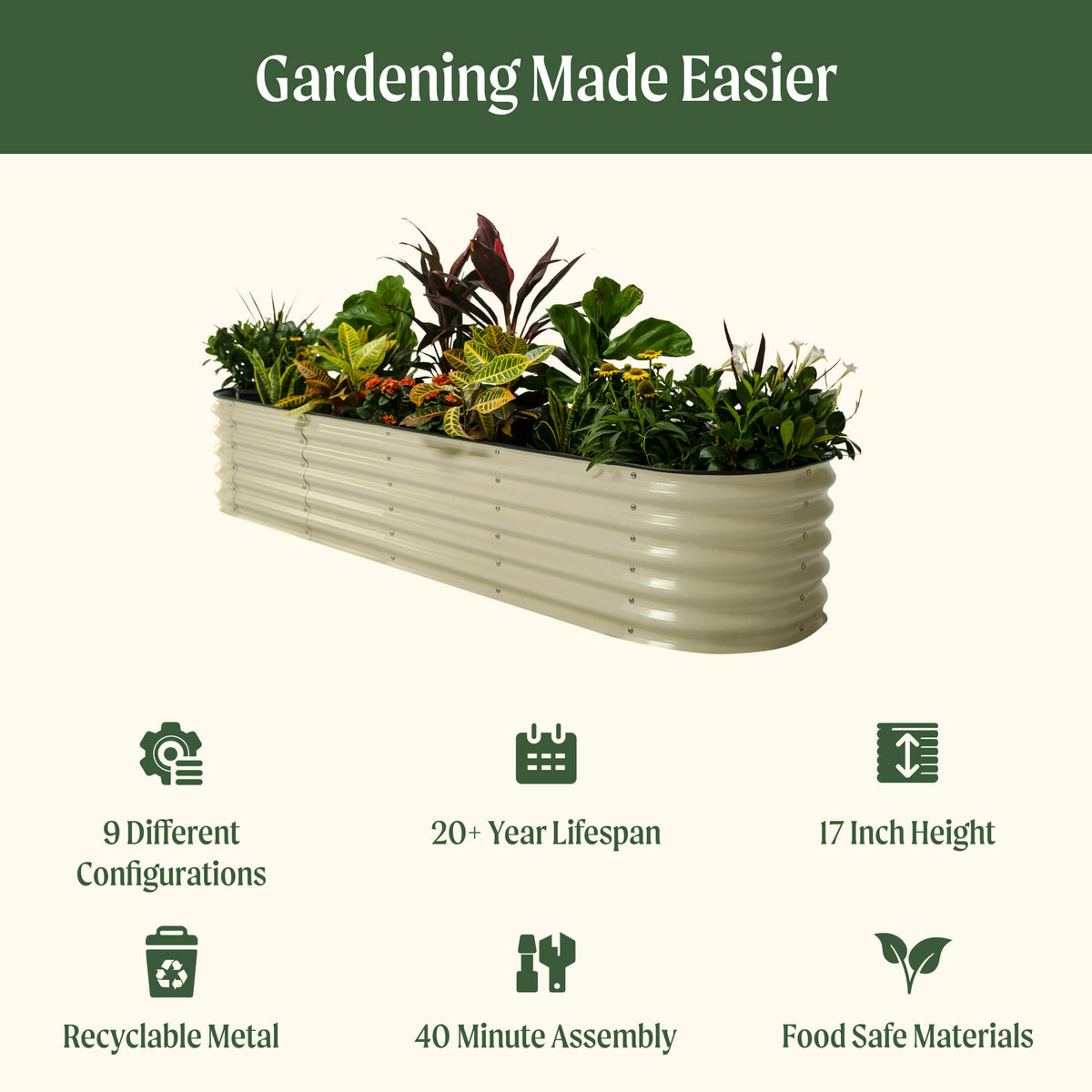 17" Tall 9 In 1 Large Modular Metal Raised Garden Bed Kit