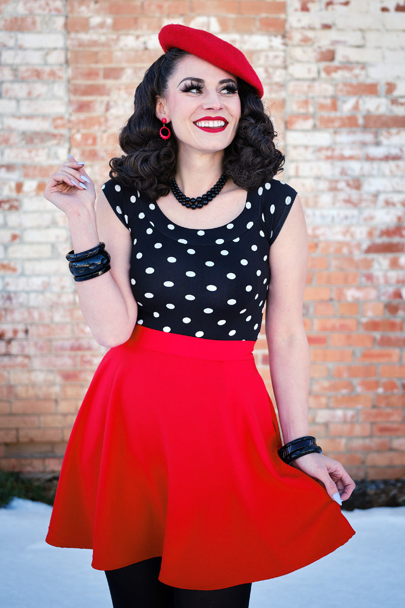Boat Neck Top in Polka Dots