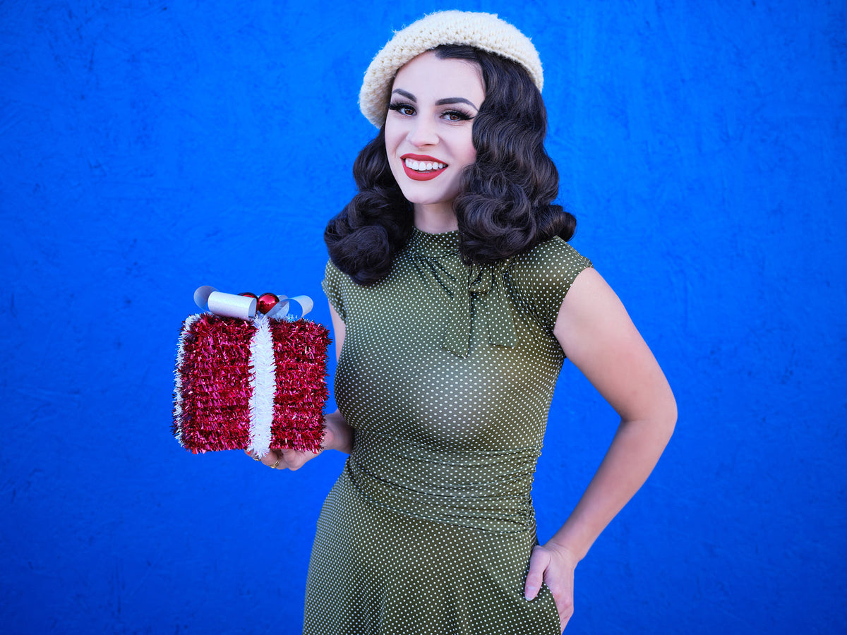 Olive Dot Bombshell Dress - Plus Sizes only