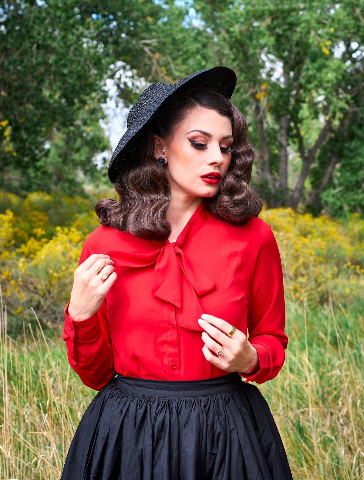 Helen Retro Blouse in Red - Plus Sizes only