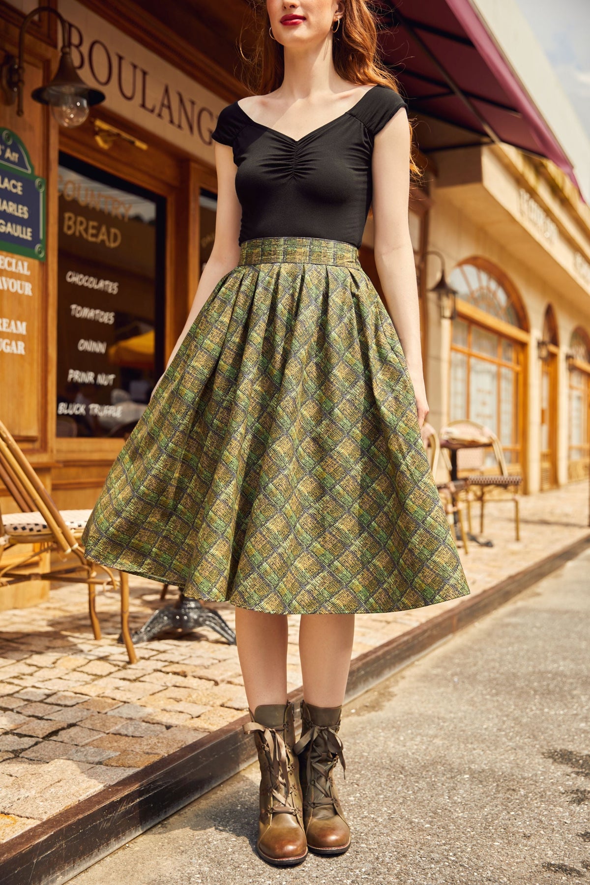 Green Plaid Doris Skirt
