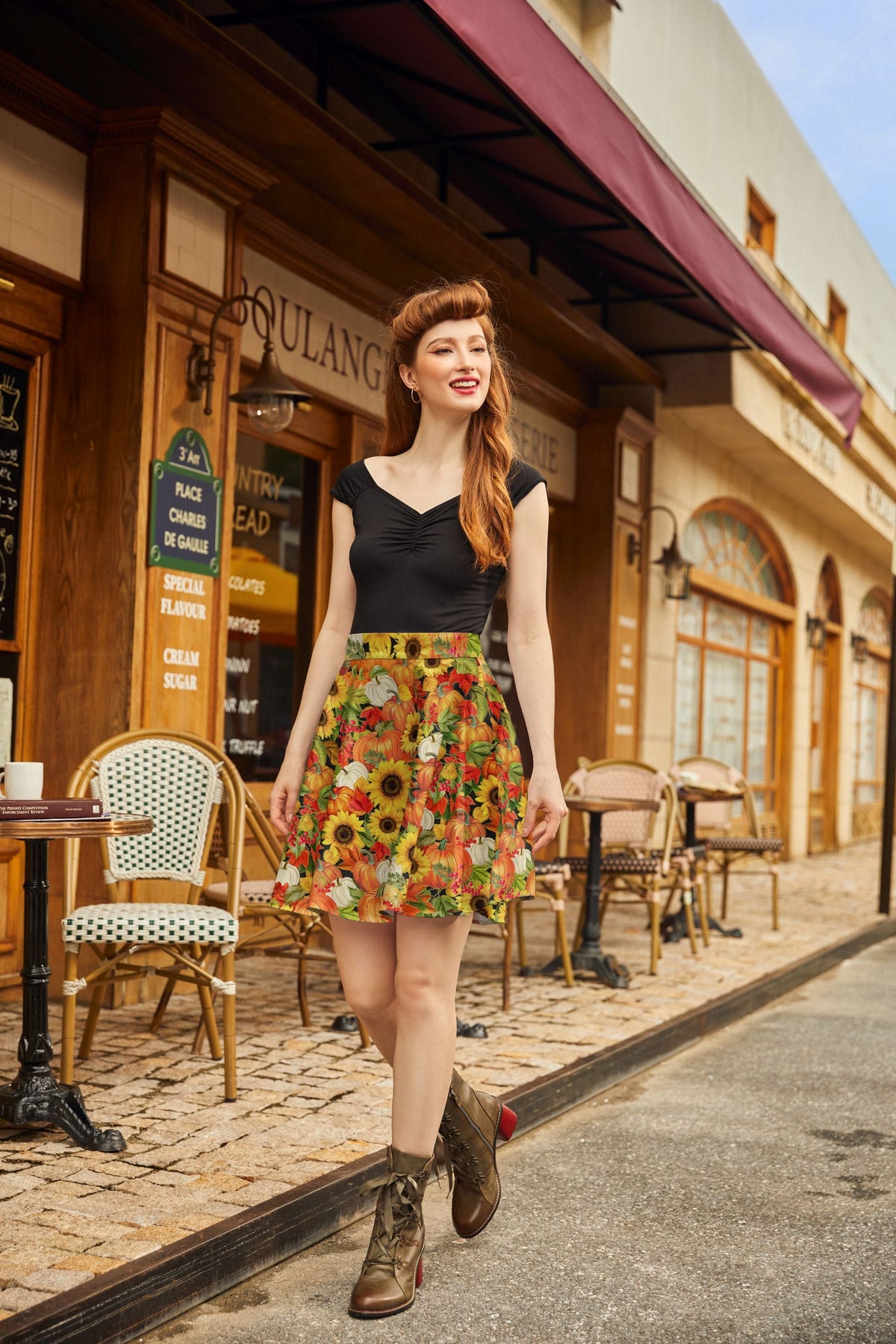 Sunflower & Pumpkin Skater Skirt