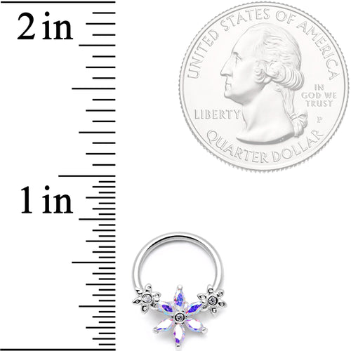 16G 3/8" Aurora CZ Gem Flower BCR Captive Ring
