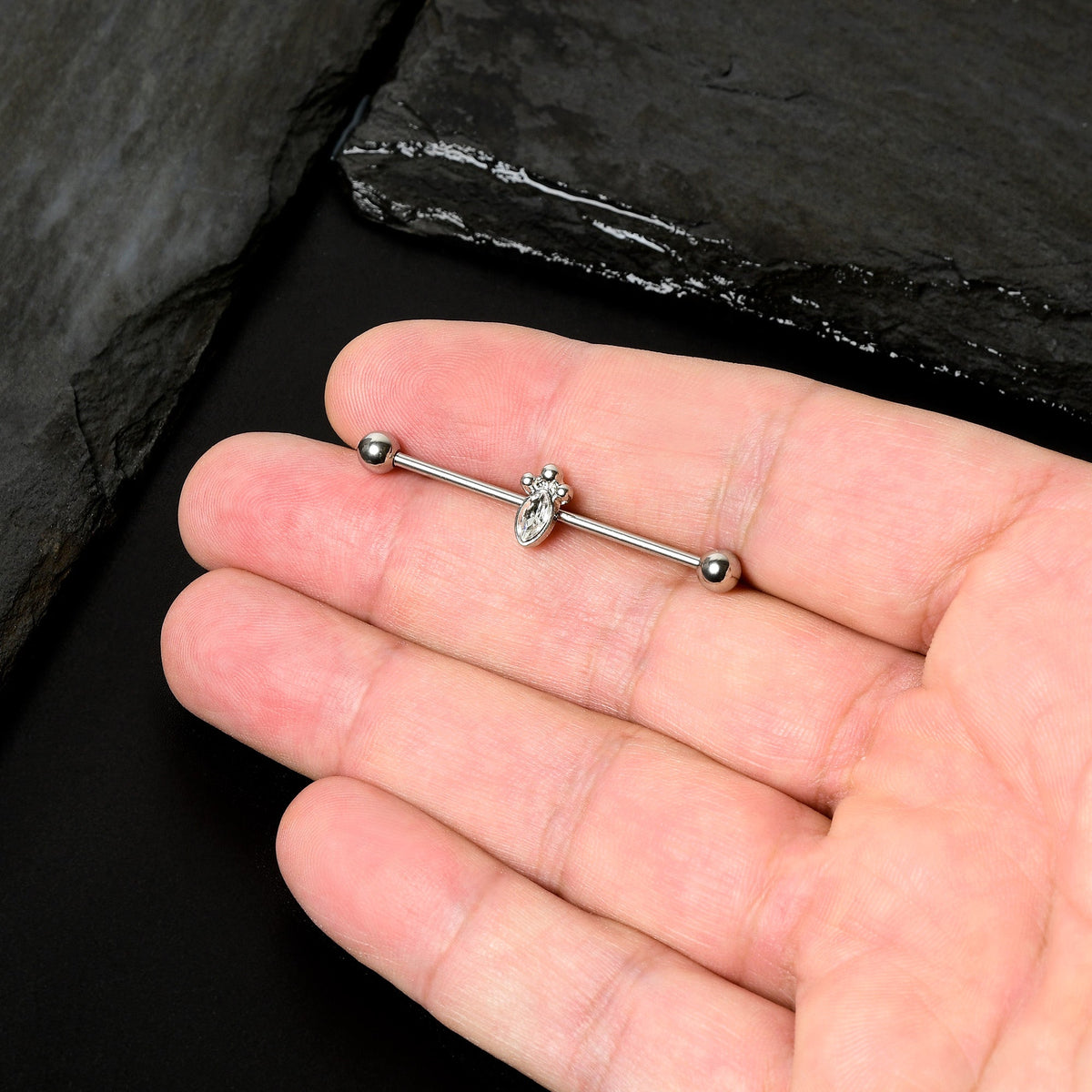 14G Gem Deco Oval Industrial Barbell 38mm