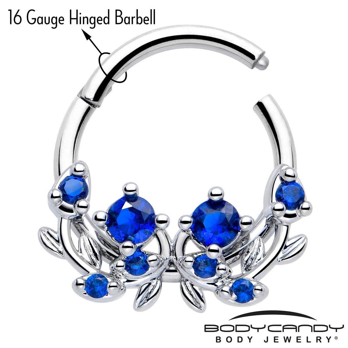 16G 3/8 Blue Gem Twining Vine Hinged Segment Ring