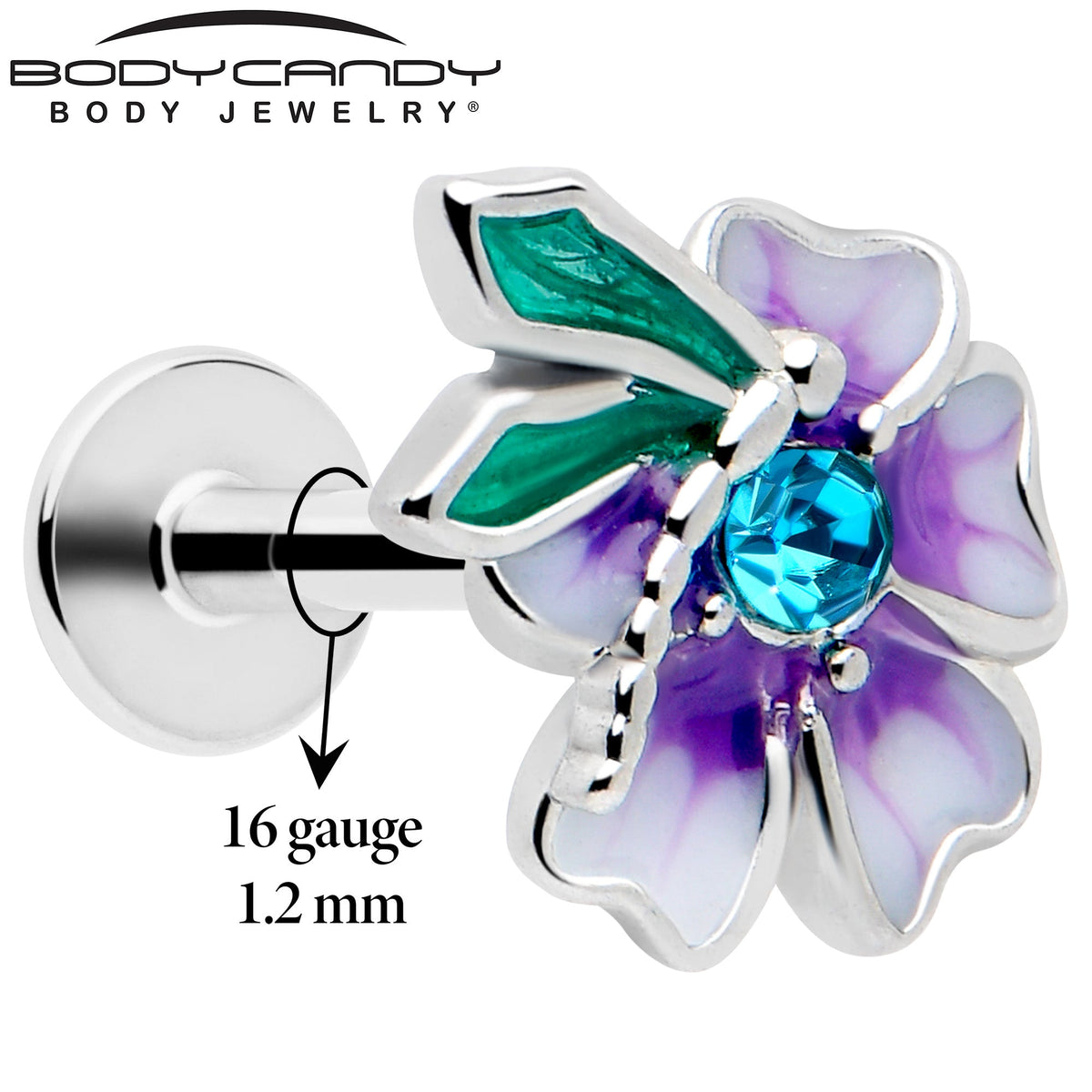 16G 1/4 Blue Gem Faerie Flower Purple Labret