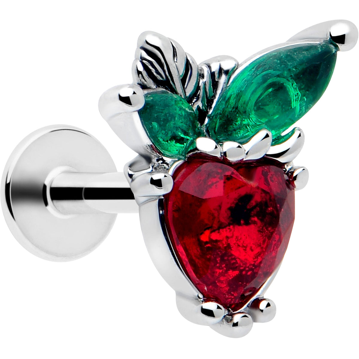 16G 1/4 Red Green Gem Strawberry Heart Labret