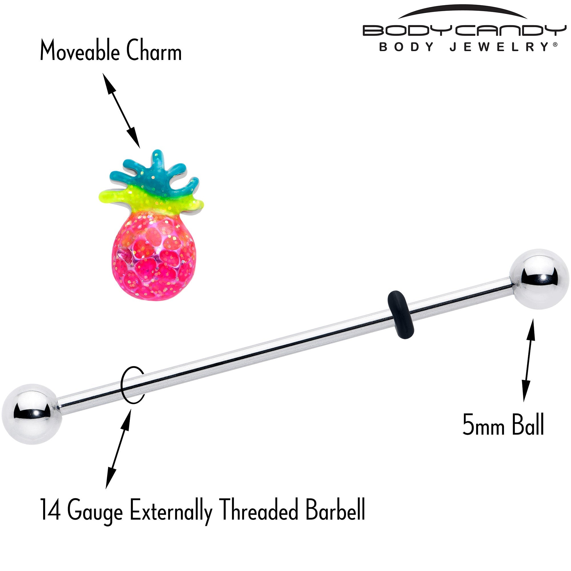 14G Hot Tropical Pineapple Industrial Barbell 38mm