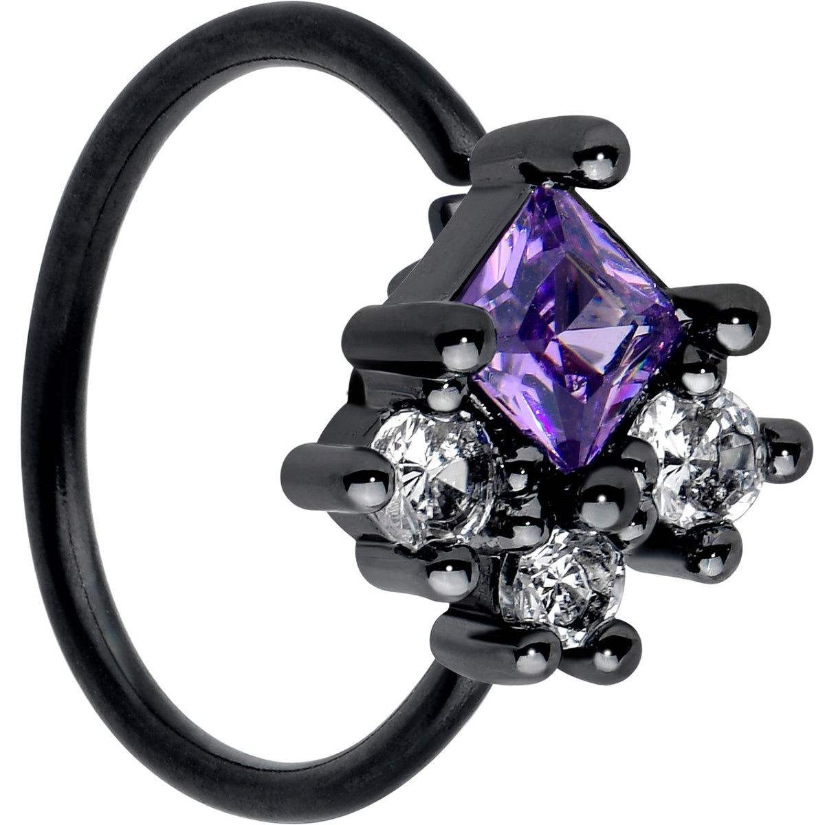 20G 5/16 Purple CZ Gem Black Rhombus Riot Nose Hoop