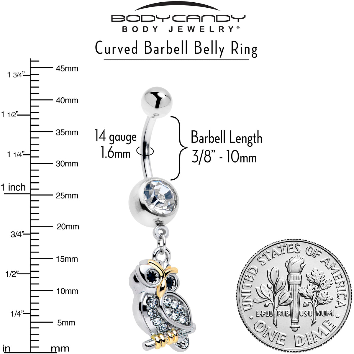 Clear Gem Evening Owl Dangle Belly Ring