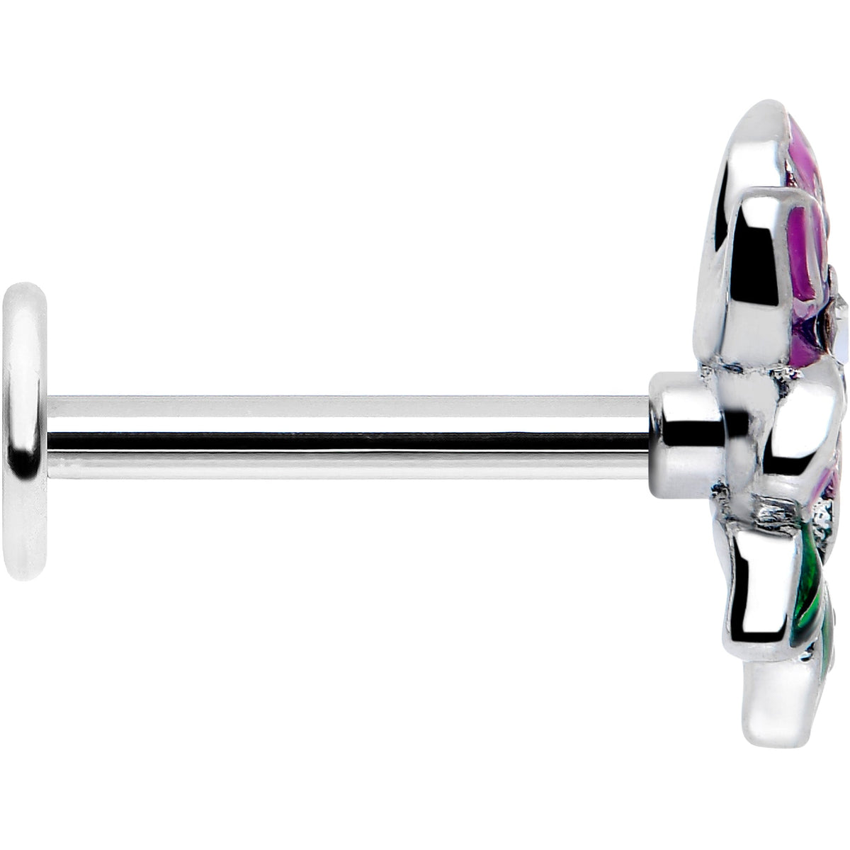 16G 5/16 Clear CZ Gem Flower Purple Flatback Stud