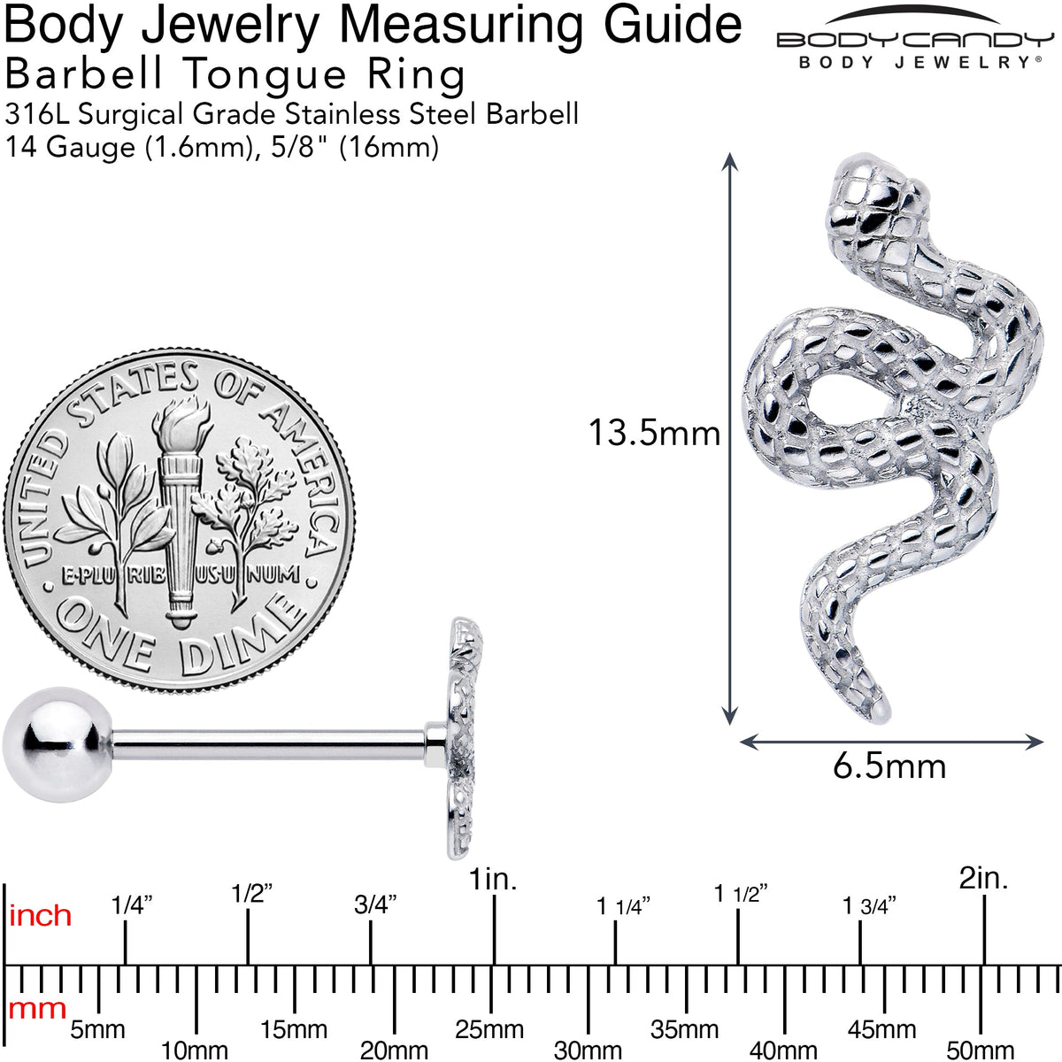 Coiled Serpent Snake Barbell Tongue Ring