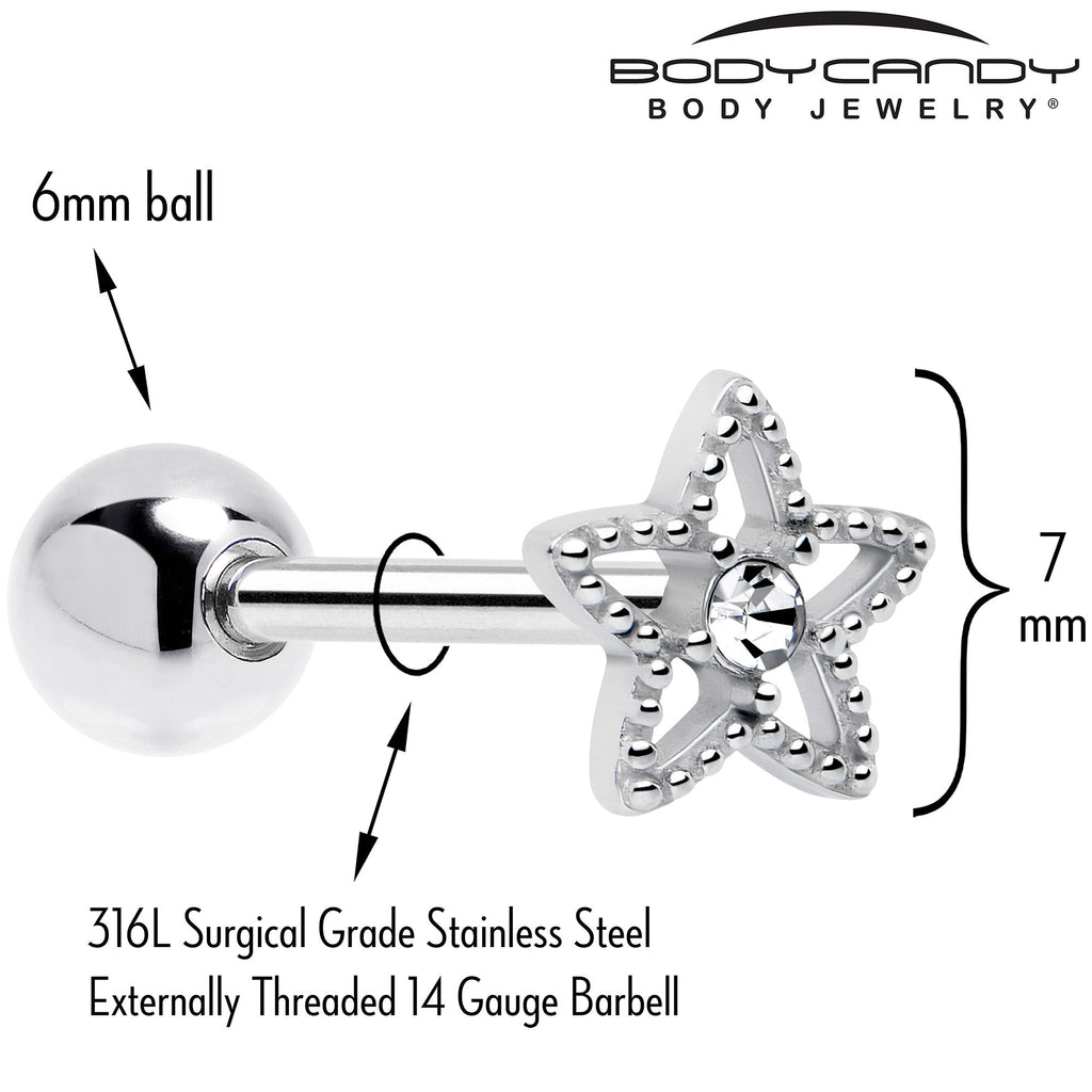 Clear Gem Star Texture Barbell Tongue Ring