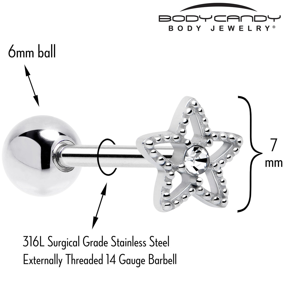 Clear Gem Star Texture Barbell Tongue Ring