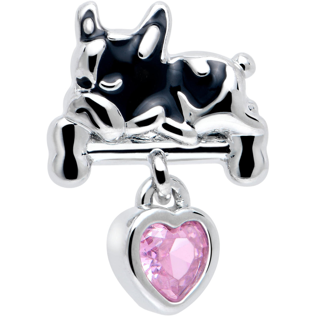 16G 5/16 Pink Gem Sleepy French Bulldog Dangle Labret Monroe Tragus