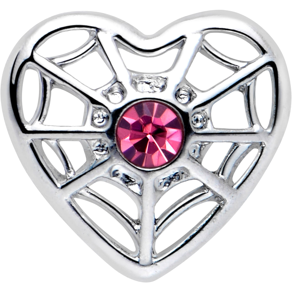 20G 7mm Pink Gem Spiderweb Heart Love L Shape Nose Ring