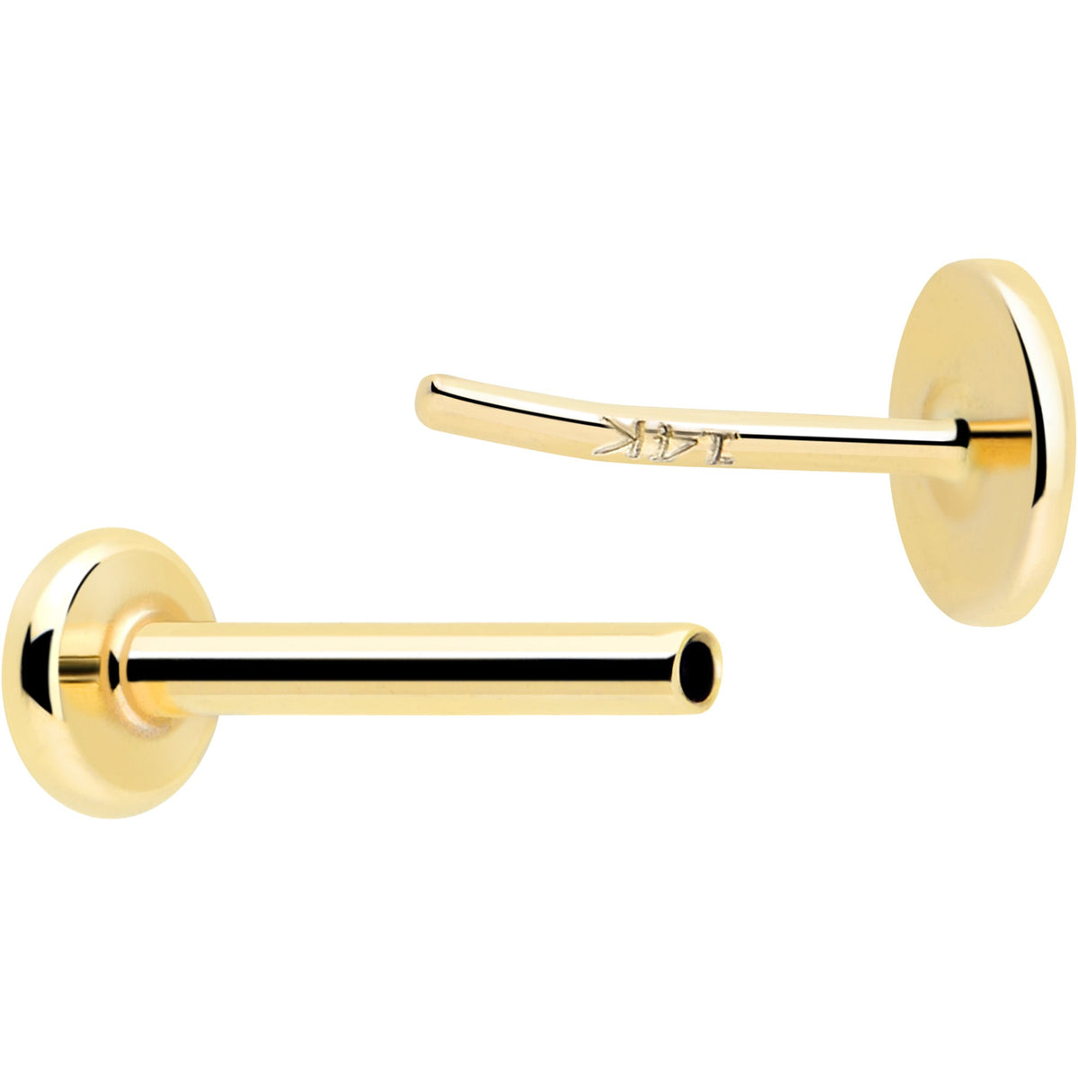 14k Solid Yellow Gold 3mm Disc Threadless Push In Flat Back Stud