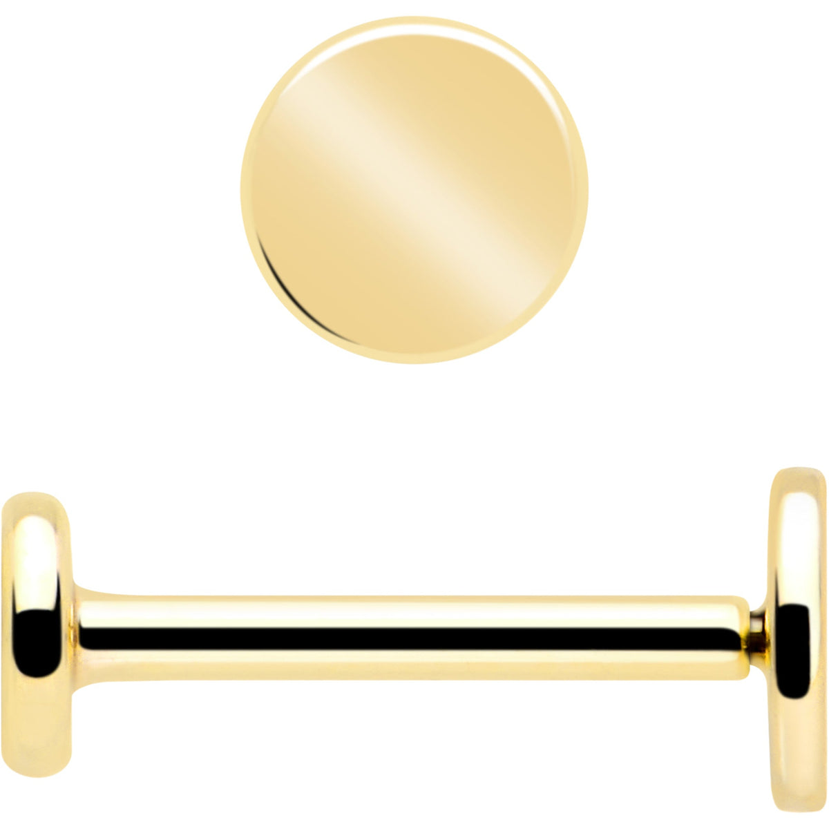 14k Solid Yellow Gold 3mm Disc Threadless Push In Flat Back Stud