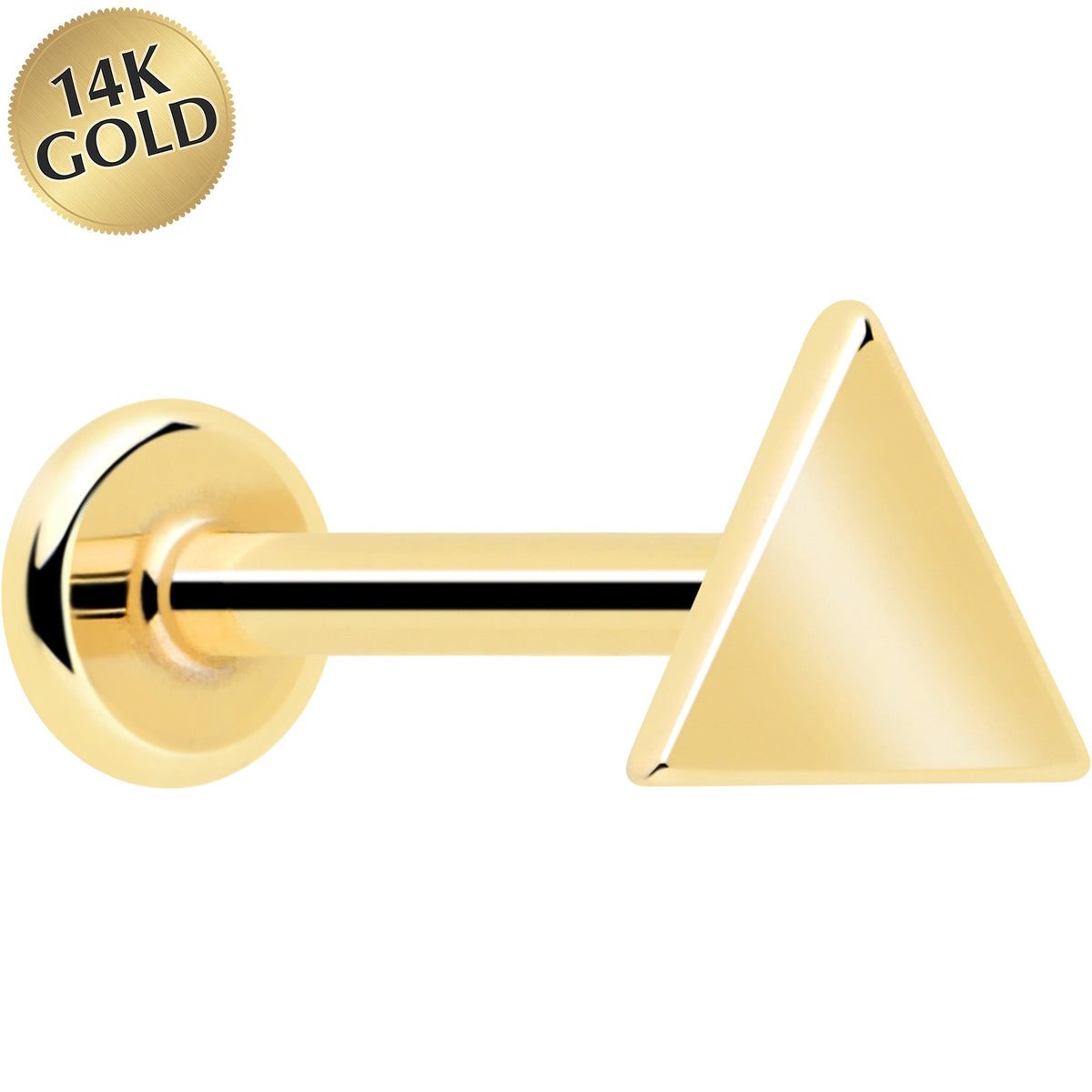 14k Solid Yellow Gold 3mm Triangle Threadless Push In Flat Back Stud