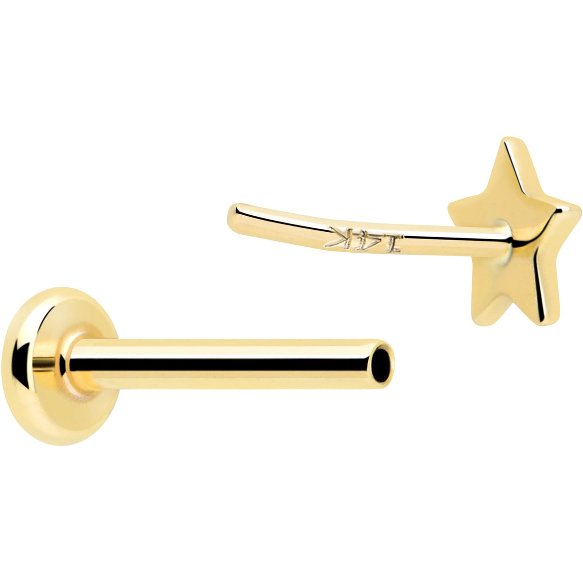 14k Solid Yellow Gold 3mm Star Threadless Push In Flat Back Stud
