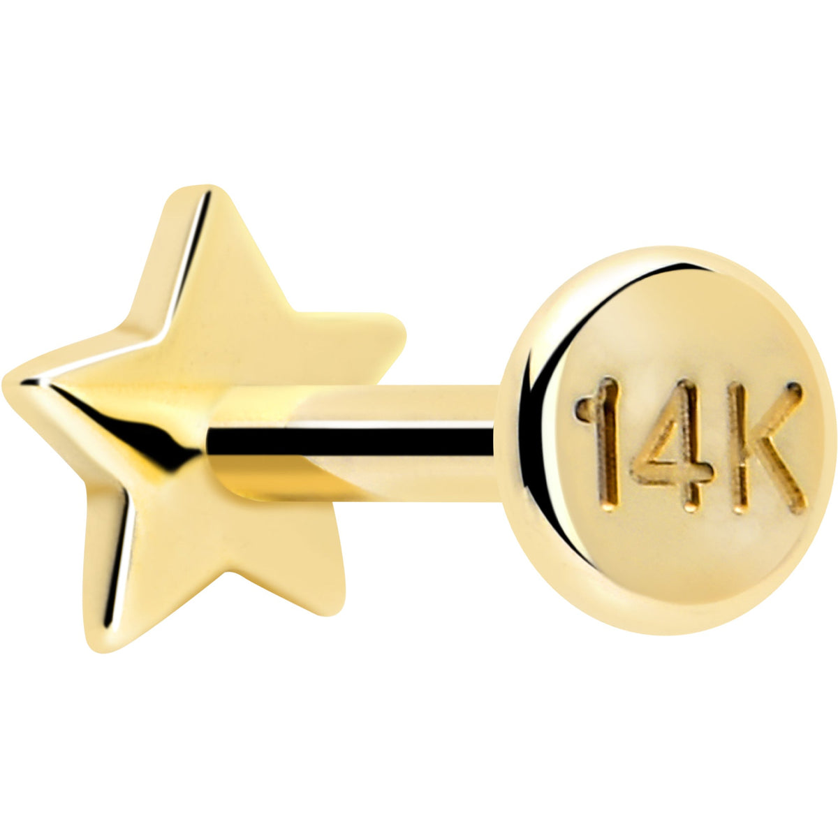 14k Solid Yellow Gold 3mm Star Threadless Push In Flat Back Stud