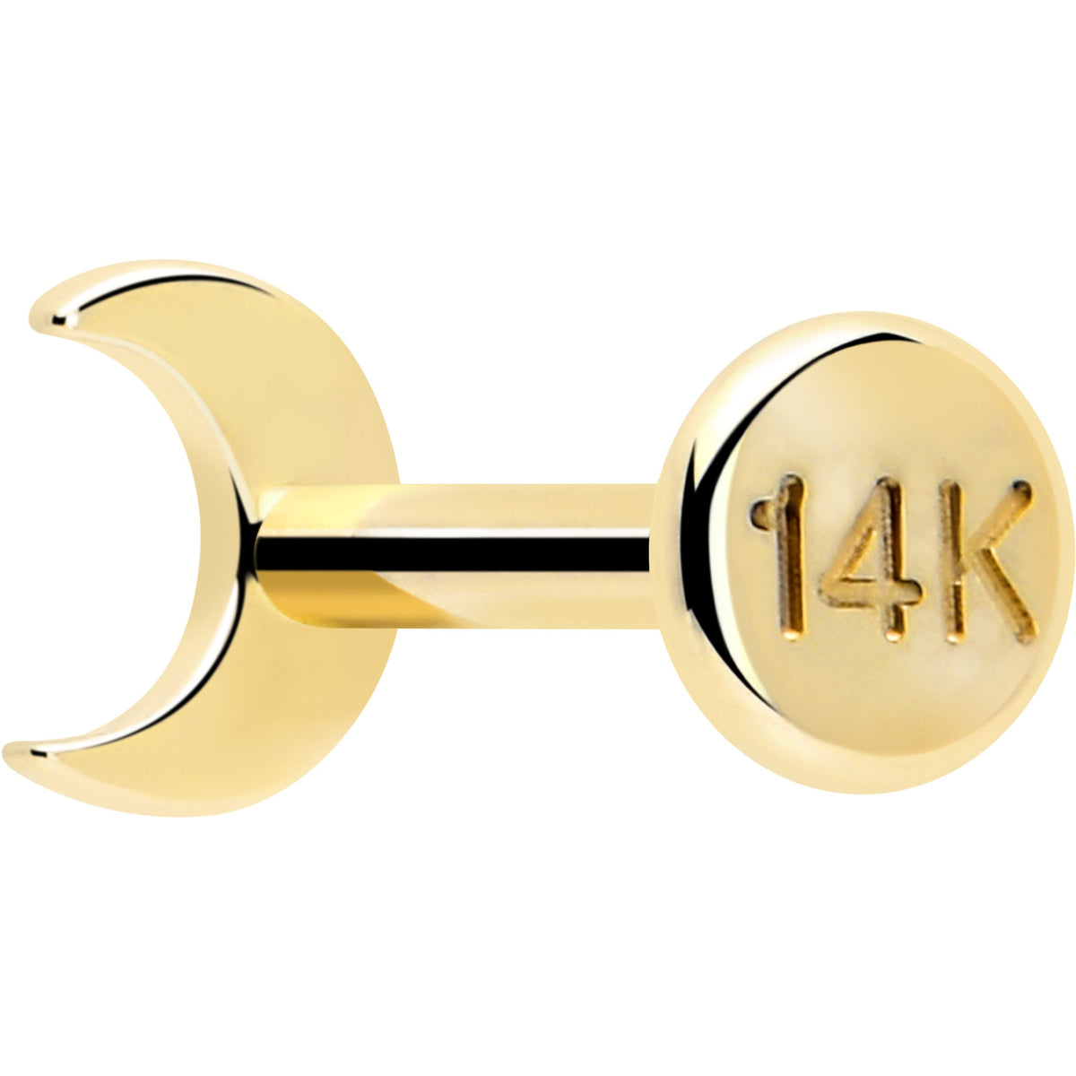 14k Solid Yellow Gold 3mm Moon Threadless Push In Flat Back Stud