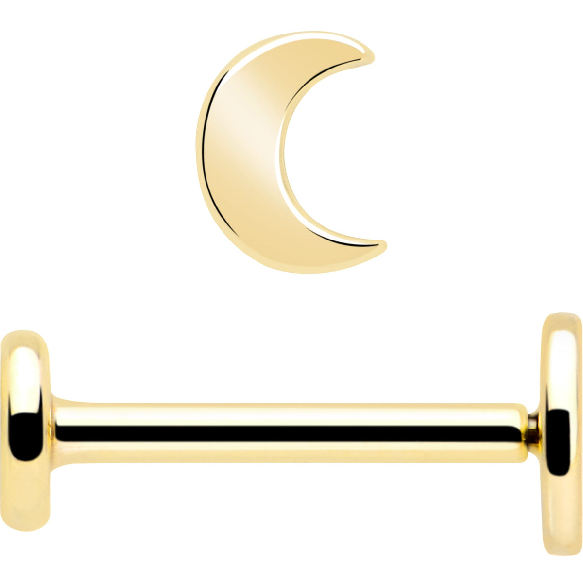 14k Solid Yellow Gold 3mm Moon Threadless Push In Flat Back Stud