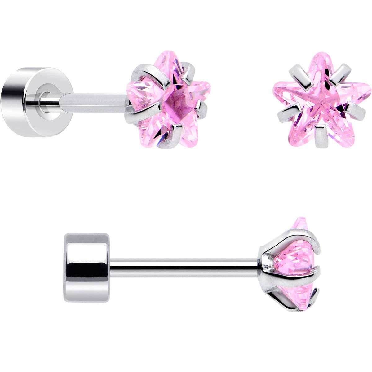 20G Pink Aurora Gem Star Heart Flower Flatback Earring Set of 6
