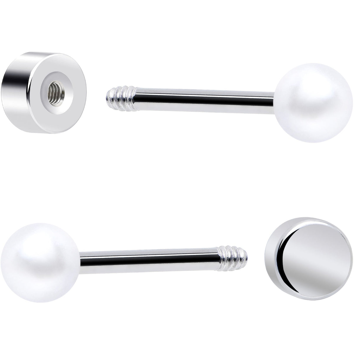 20G Clear Gem White Orb Flatback Earring Set of 6