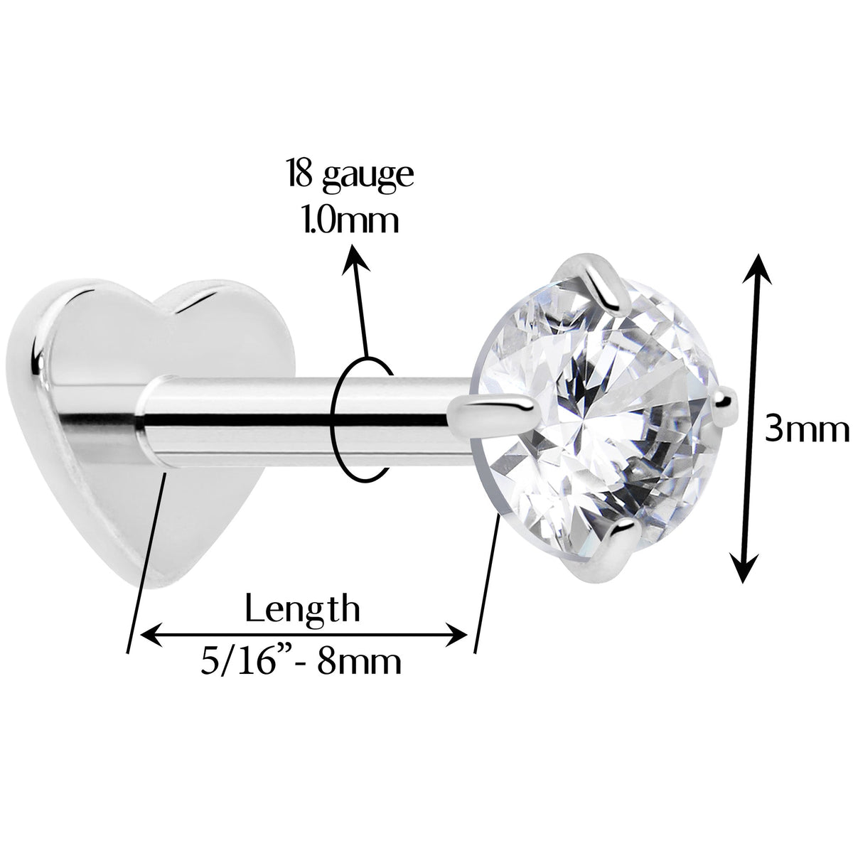 18G 5/16 CZ Implant Grade Titanium Reversible Threadless Flatback