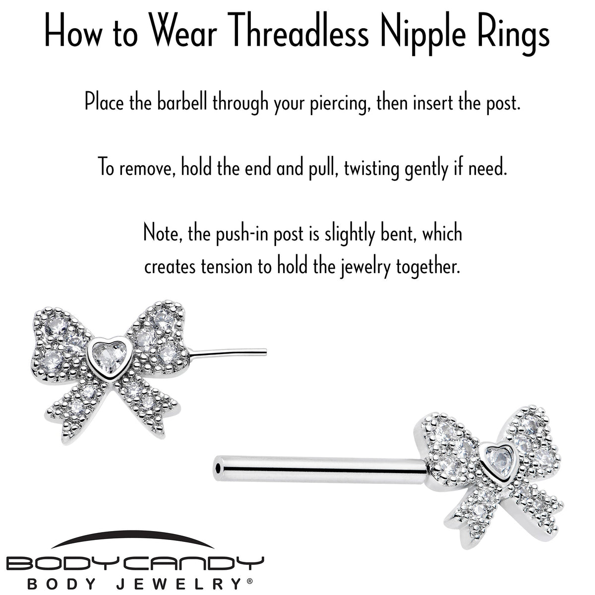 14G 9/16 CZ Dazzling Bow Threadless Nipple Ring Set