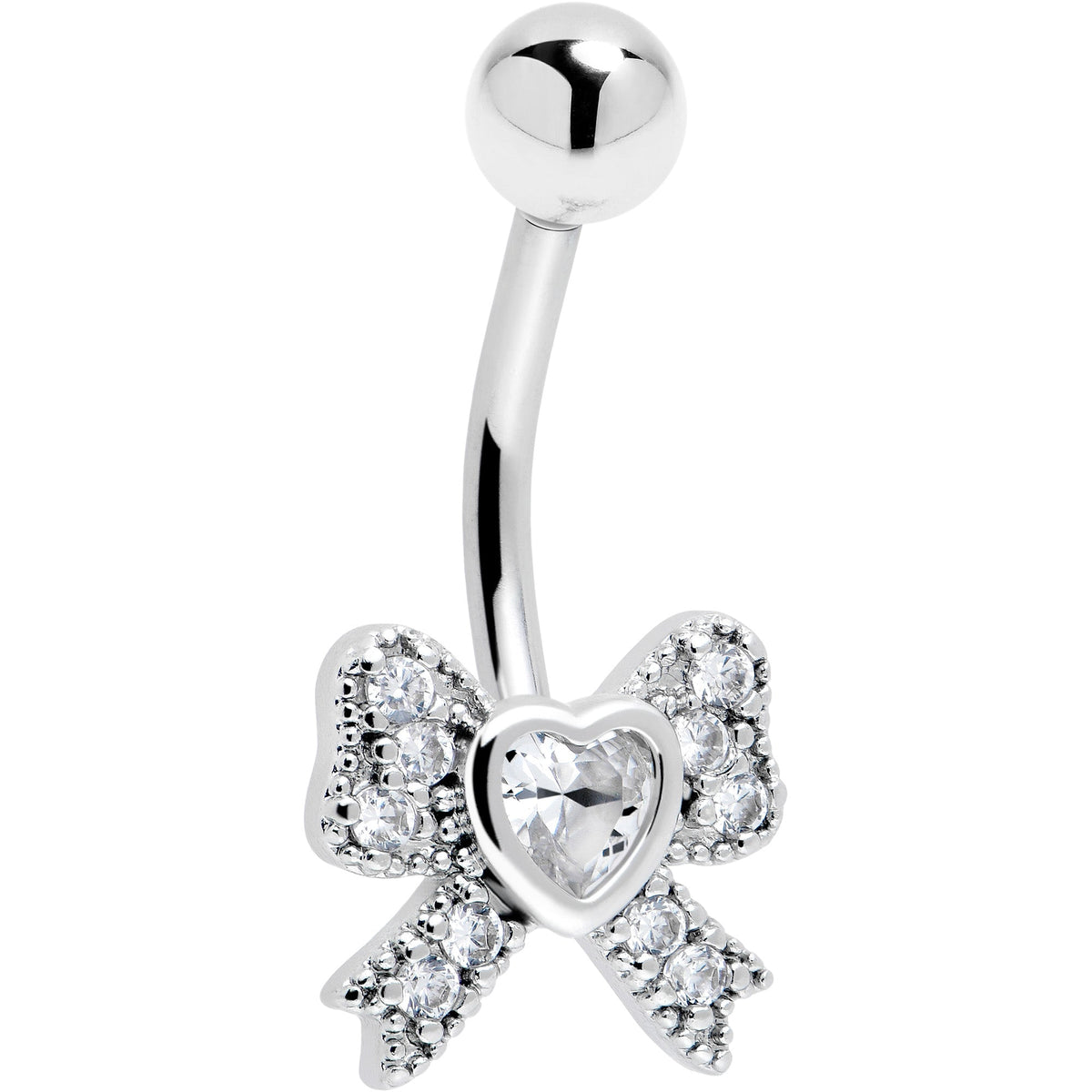 Cubic Zirconia Heart Bow Belly Ring