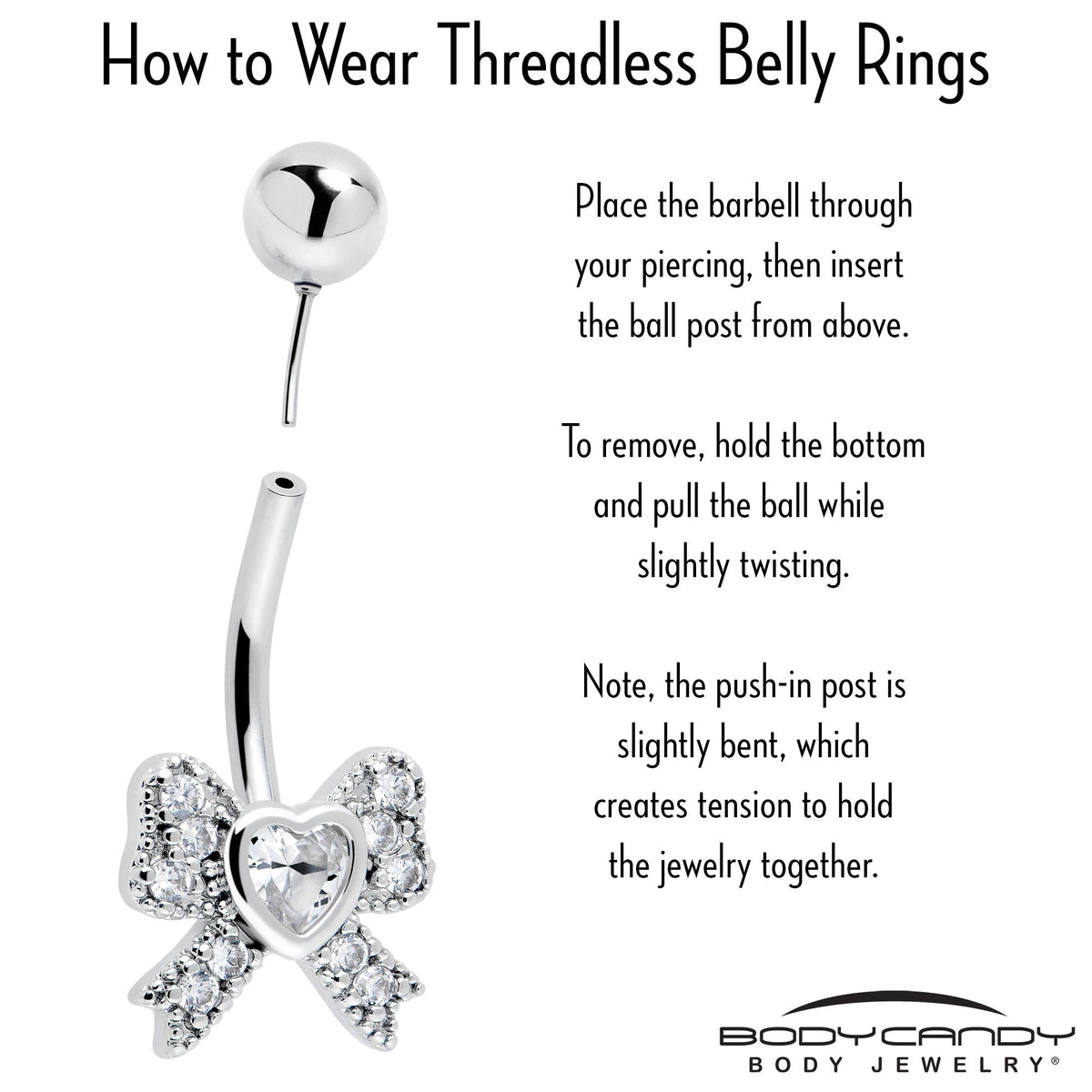 Cubic Zirconia Heart Bow Belly Ring
