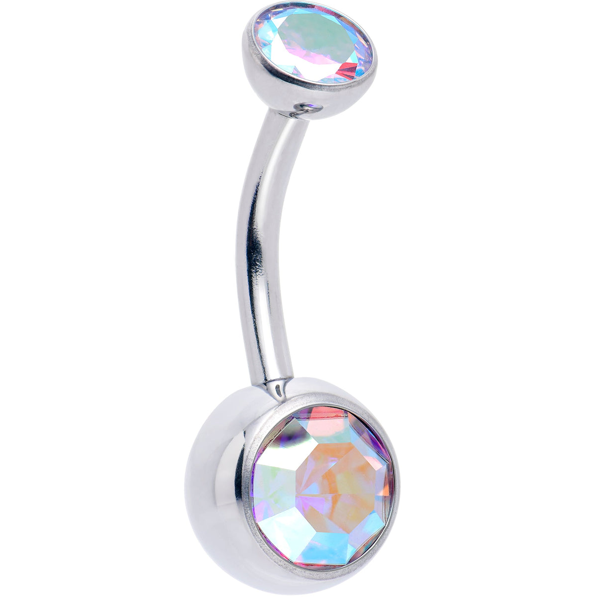 Double CZ Implant Grade Titanium Threadless Bezel Push In Belly Ring