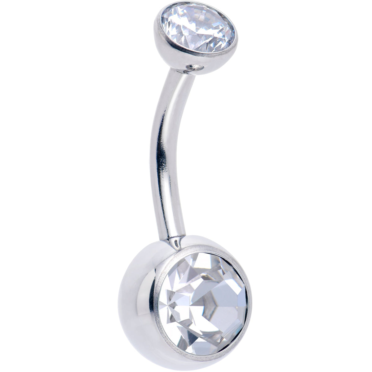 Double CZ Implant Grade Titanium Threadless Bezel Push In Belly Ring