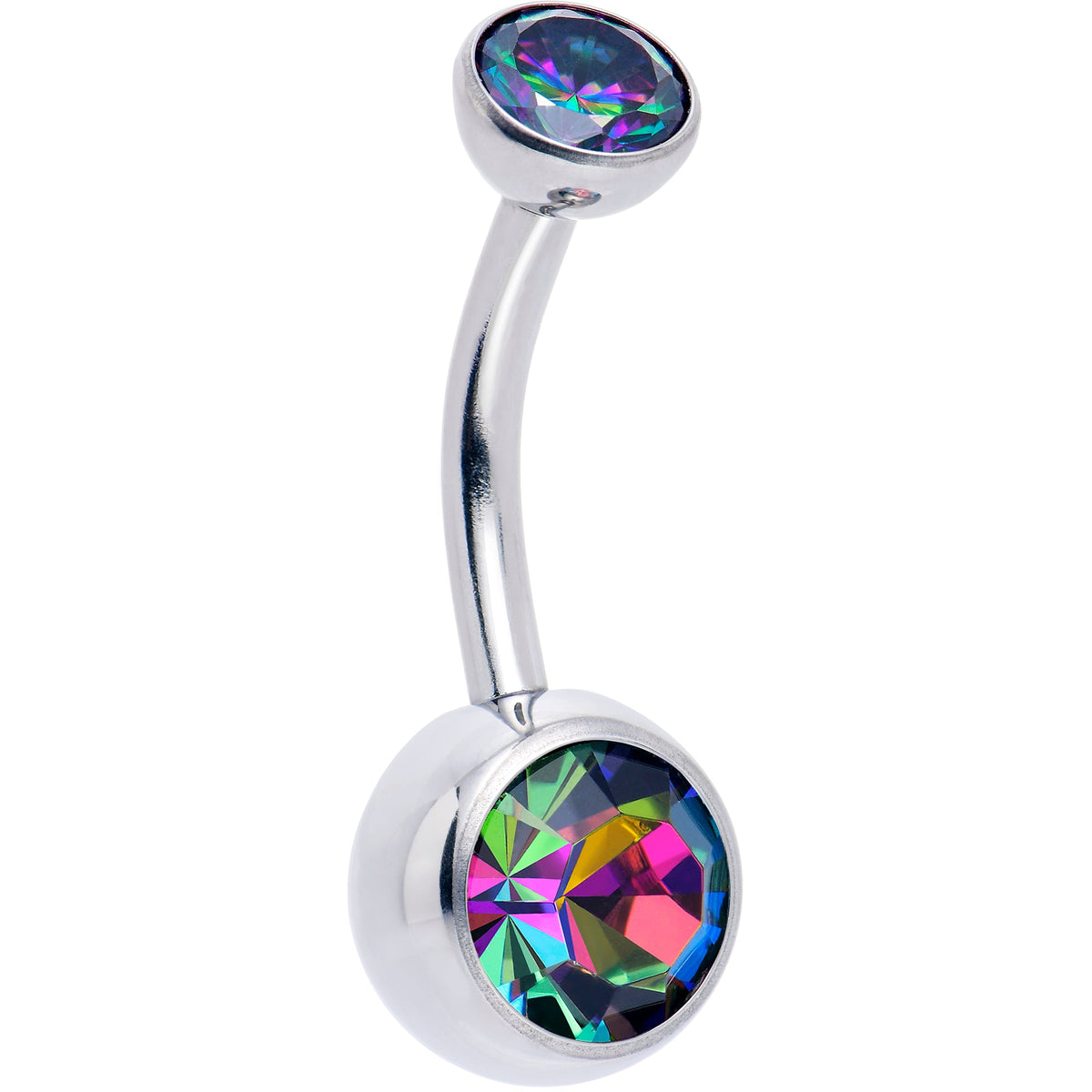 Double CZ Implant Grade Titanium Threadless Bezel Push In Belly Ring