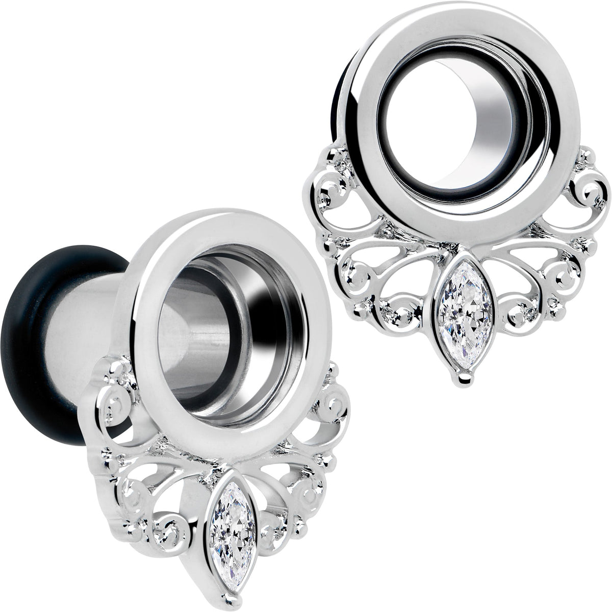 Clear Gem Drop Filigree Single Flare Tunnel Plug Set 6mm to 16mm