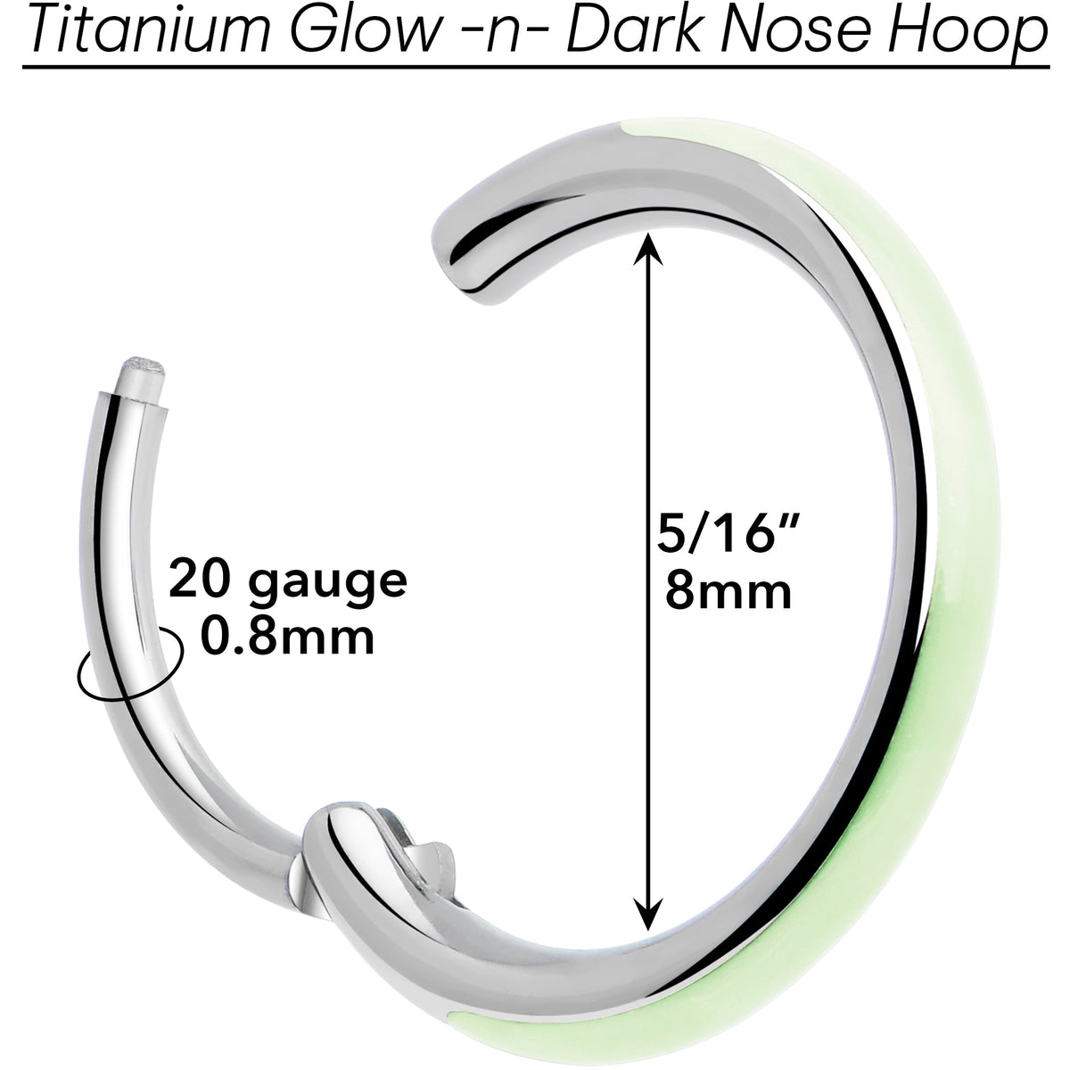 20G Implant Grade Titanium  Glow in the Dark Hinged Segment Nose Hoop