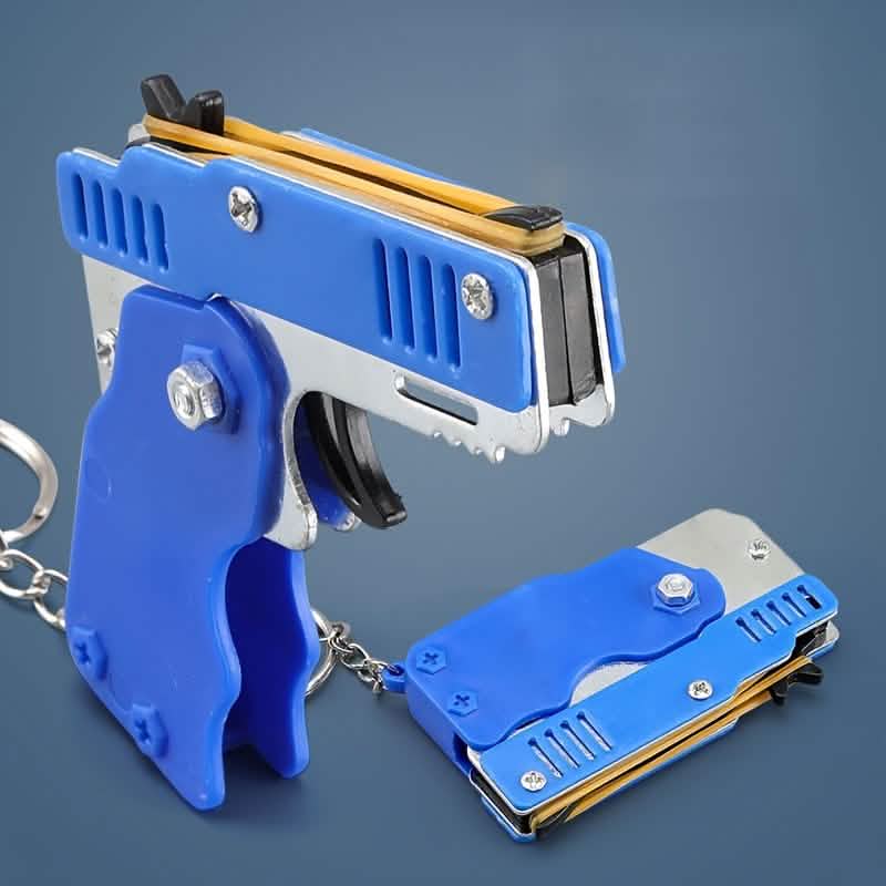Foldable Metal Rubber Band Launcher Toy Keychain