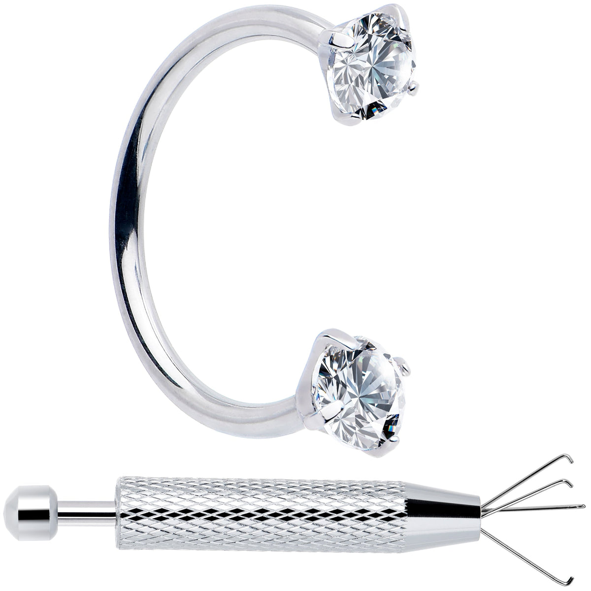 Double Gem Horseshoe Nose Ring Kit with Ball Grabber