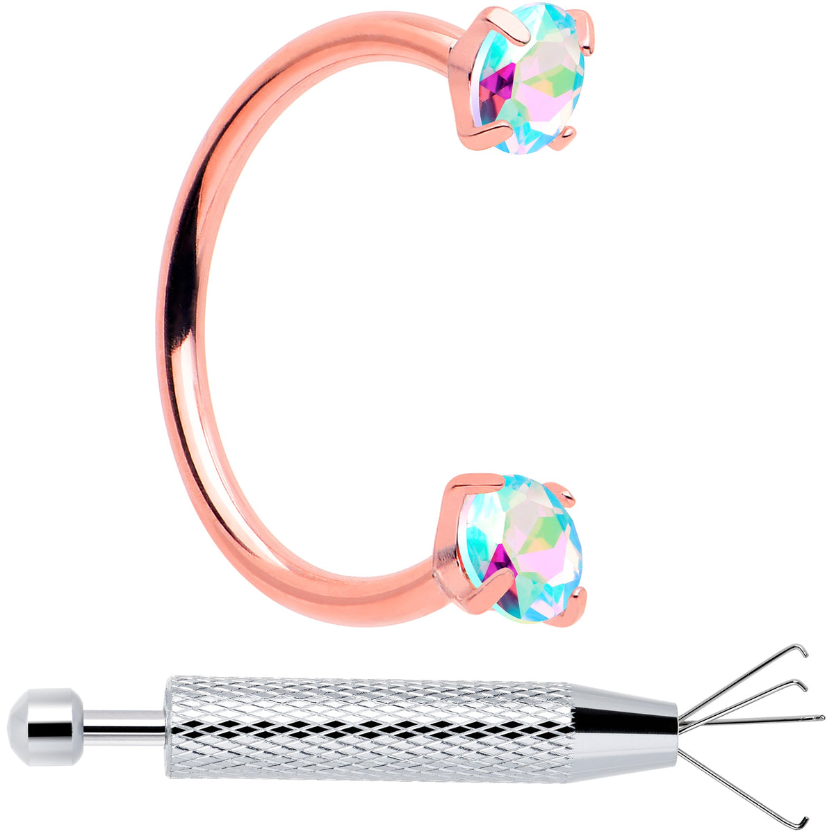 Double Gem Horseshoe Nose Ring Kit with Ball Grabber