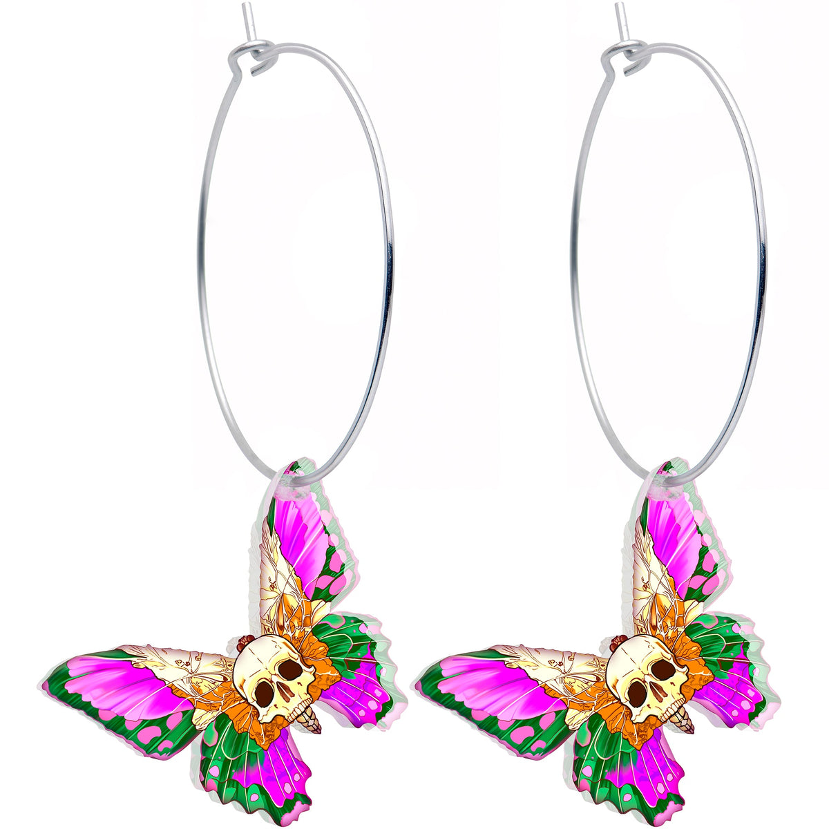 Butterfly Skull Hoop Earrings by Onyx O
