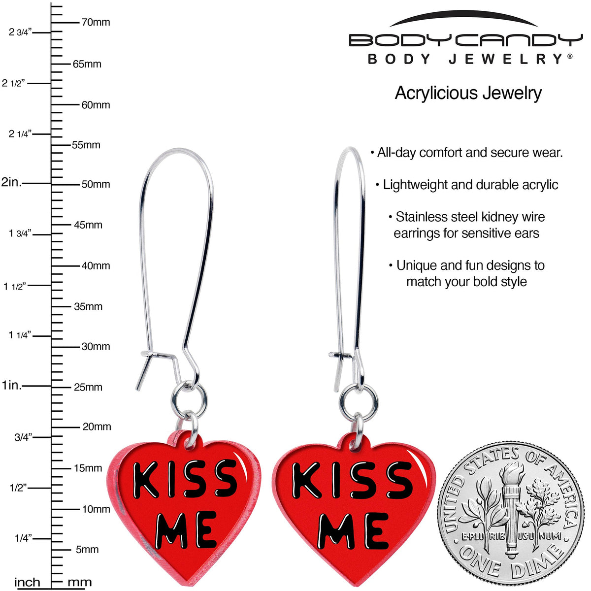 Kiss Me Heart Dangle Earrings by Onyx O