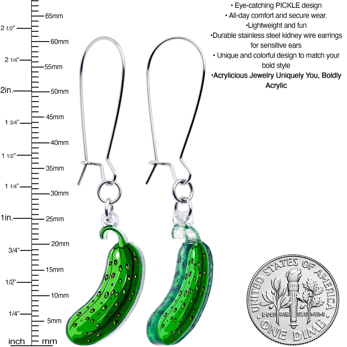Acrylicious Funky Green Pickle Earrings by Onyx O